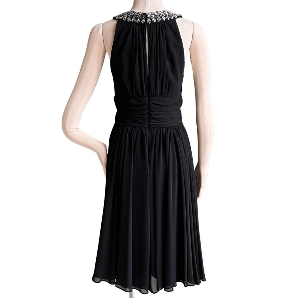 JS Boutique Sequin Beaded Keyhole Halter Black Chiffon Cocktail Dress Si… - Picture 3 of 8